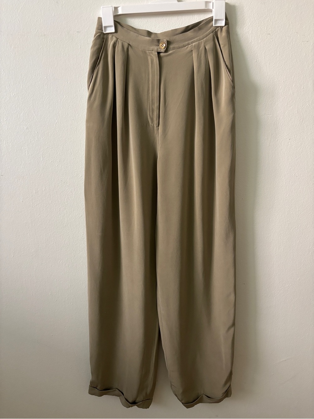 Jones New York Olive-Tan Wide Leg Pleated Trousers